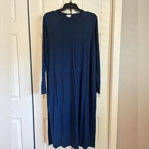 Navy Blue Long Sleeve Maxi Dress